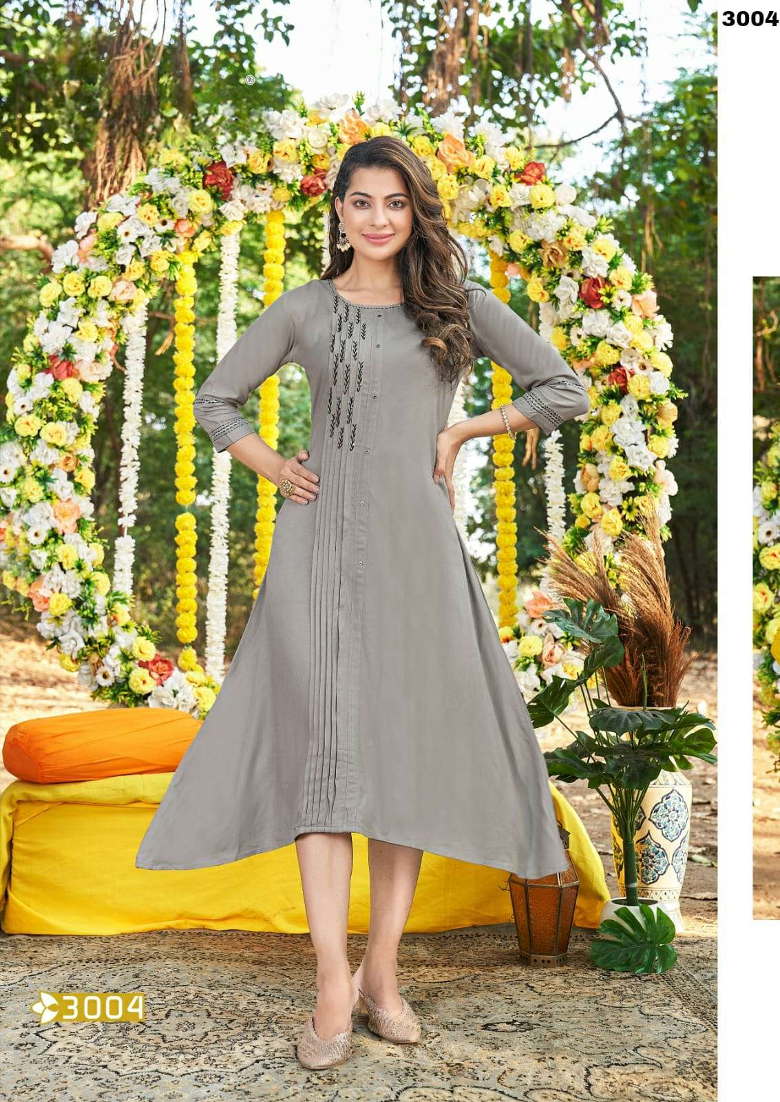MUSKAN VOL 4 PREMIUM RAYON LIVA TAG A LINE HAND WORK  KURTI WITH  STITCH PLATTING STYLE BY S3FOREVER BRAND 3004